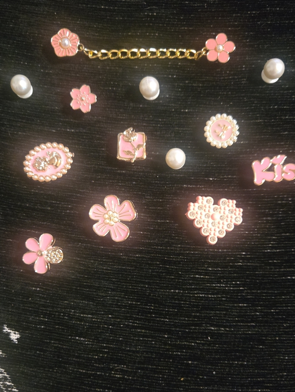 Jibbitz Shoe Charms Pink Gold Pearls Flowers Chain - Picture 4 of 4